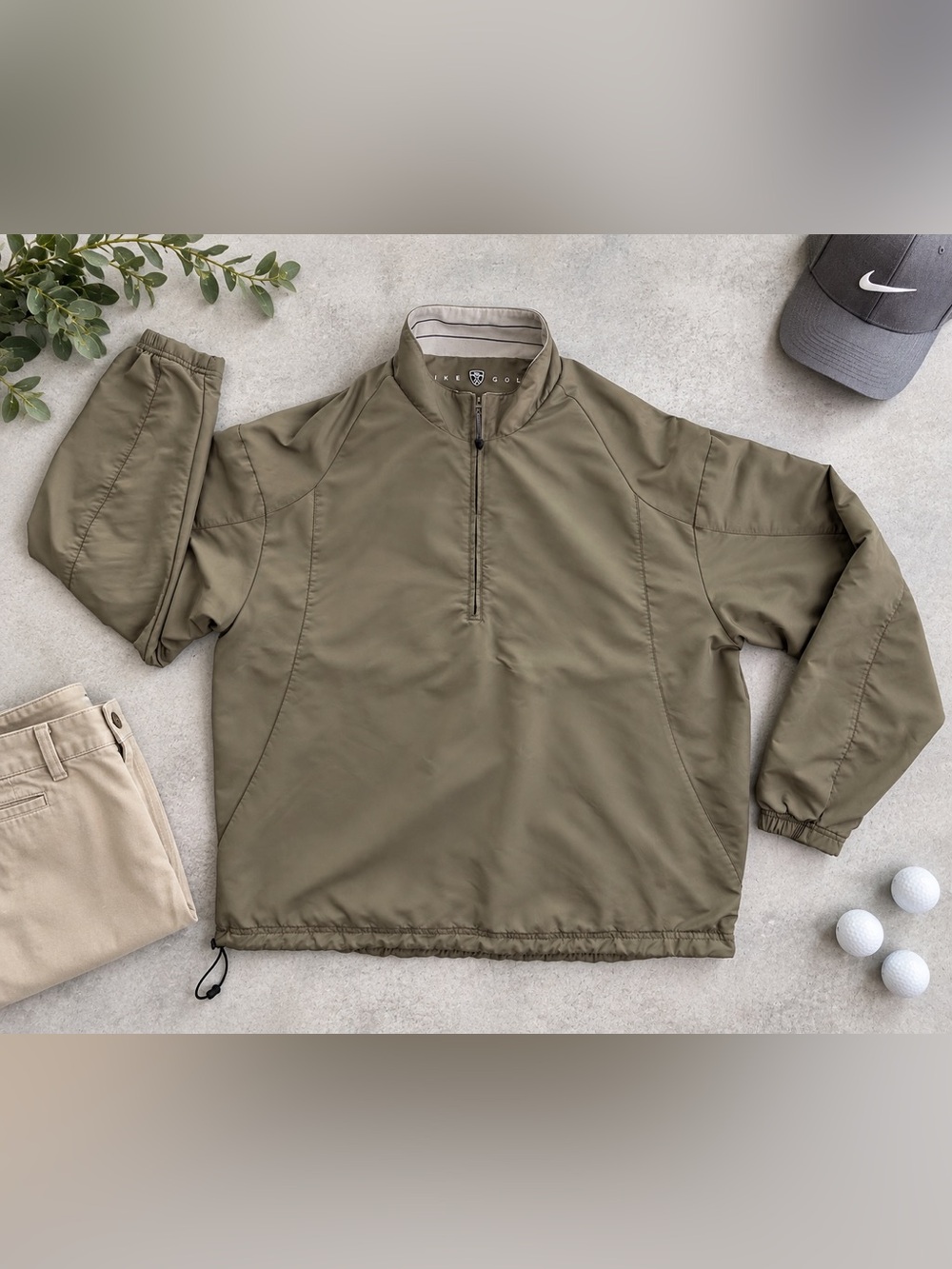 Nike Golf 1/2 Zip Pullover Windbreaker Jacket Olive Green Menโs L